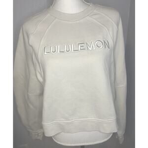 Lululemon Scuba Oversized Pullover Wordmark Sweatshirt Size M-L Bone